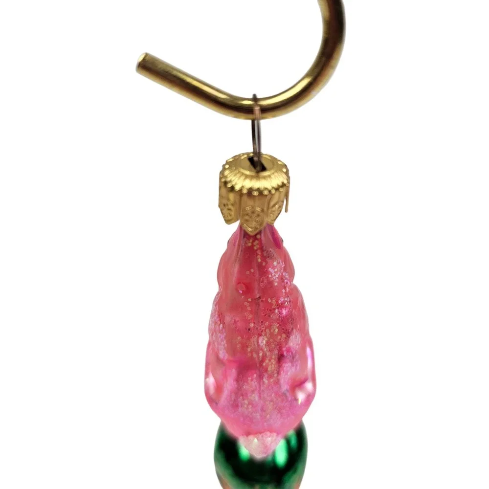 Rare Vtg Christopher Radko Pink Bunny Hop w/ Carrot‎ Glass Ornament